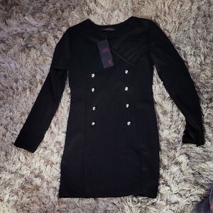 ABC Chic Black Long Sleeve Dress with Button Details